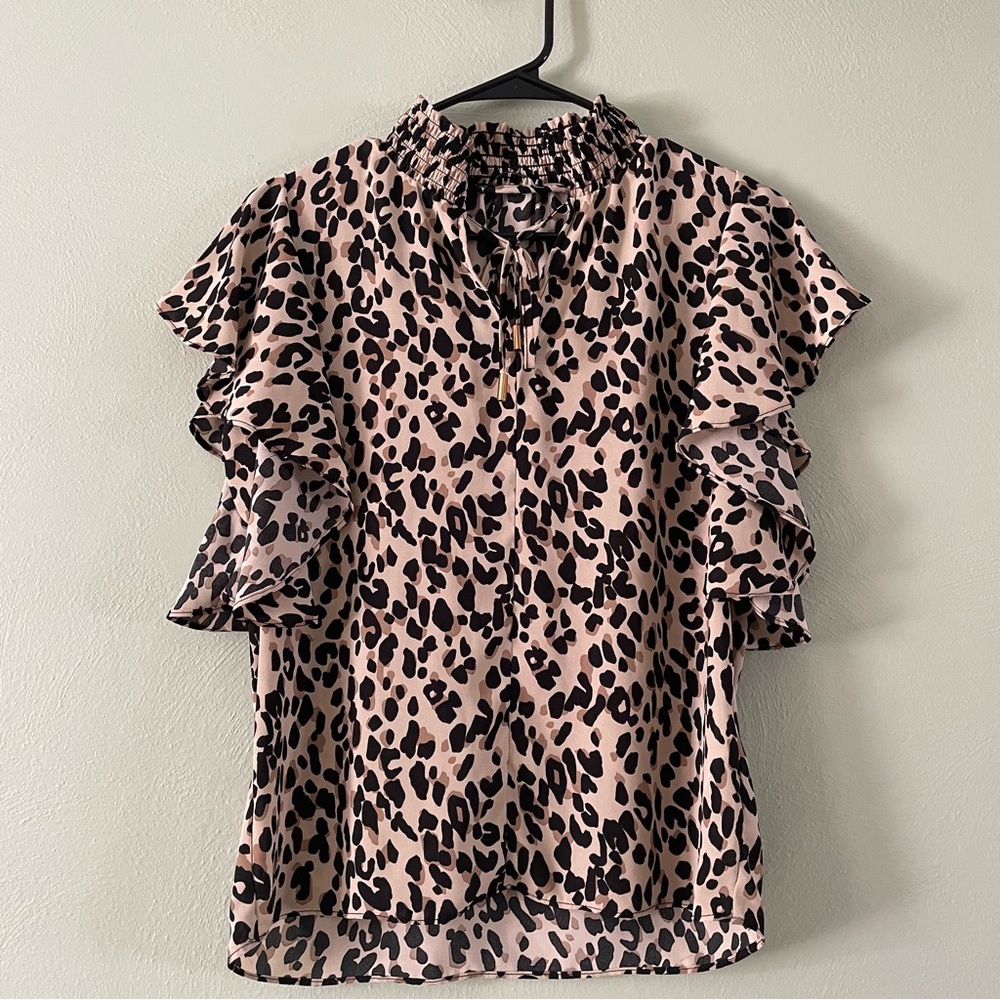 Tahari Split Neck Ruffle Blouse